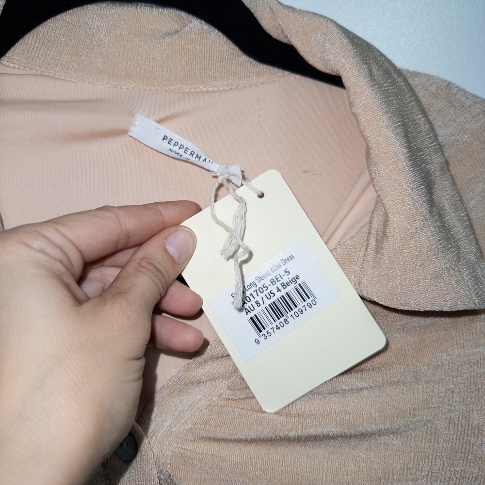 Peppermayo‎ Beige Elena Long Sleeve Mini Dress Size 4 NWT - Picture 4 of 8